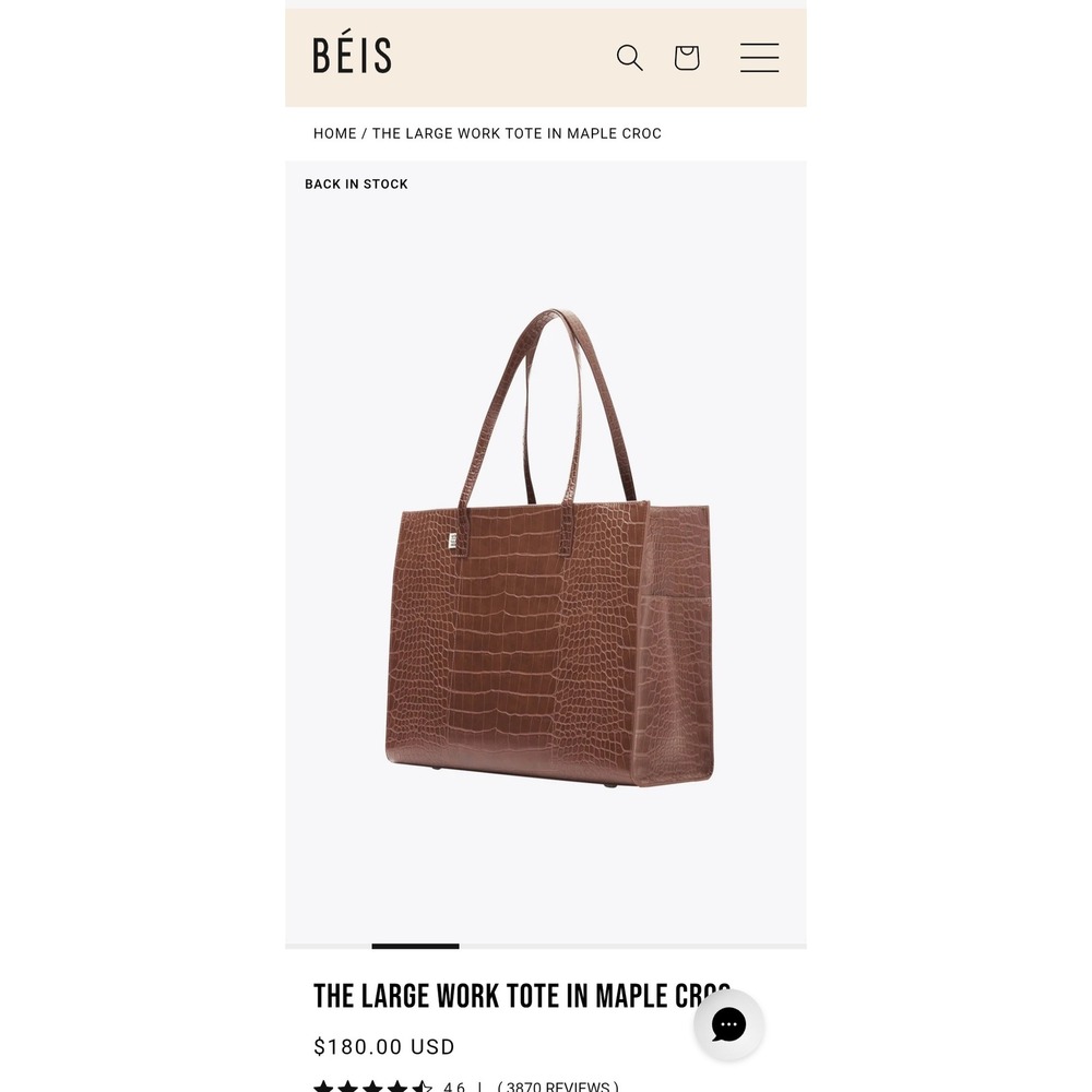 BEIS The Large Work Tote Maple Croc Brown Embossed Vegan Leather Laptop Bag NEW